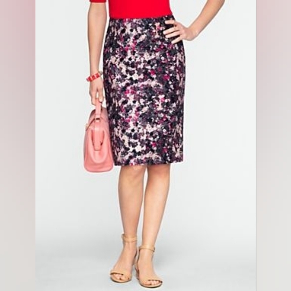 Talbots Floral Pencil Skirt in Pink, Black, Cream